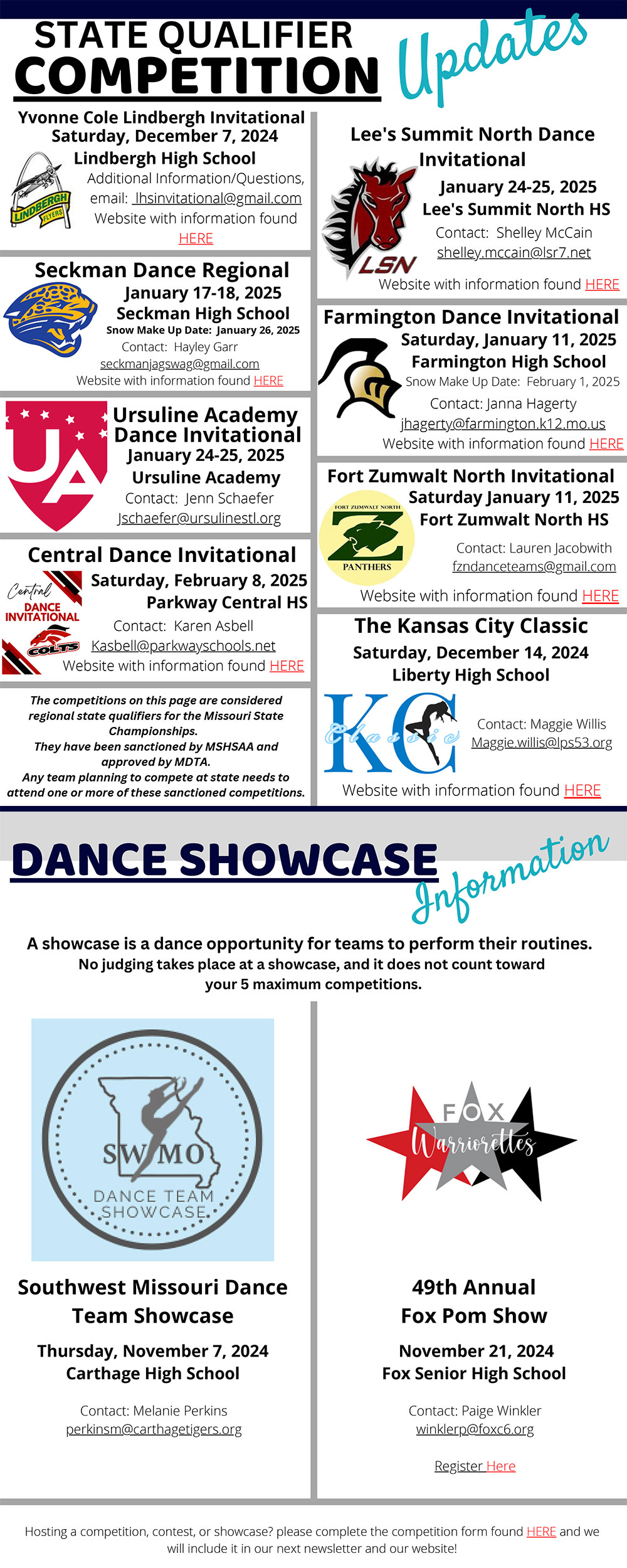 Upcoming Competitions & Dance Showcases for Missouri Dance Team Association in St. Charles Missouri